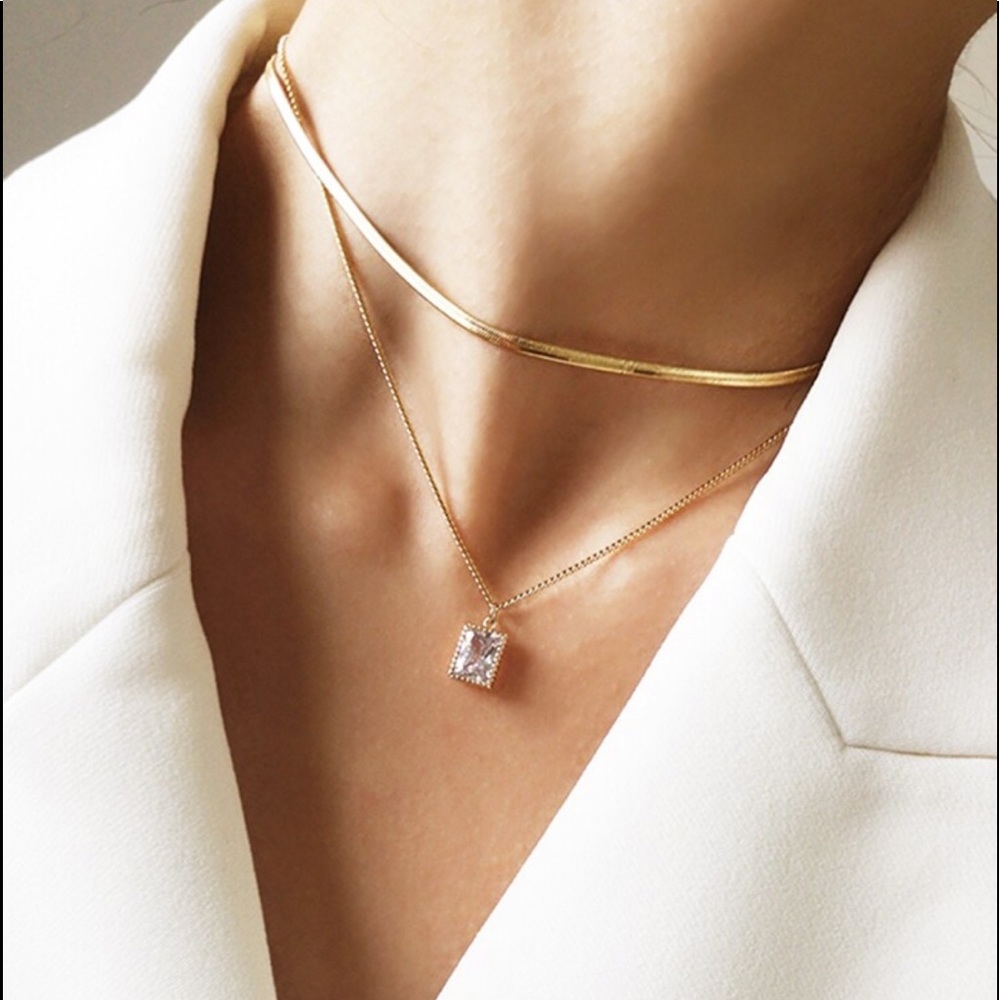 Necklace Rhinestone Layered Gold Chain 1pc